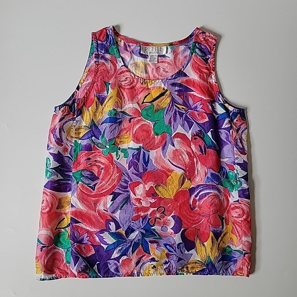 Petite‎ Sophisticate Silk Tank Top Small Vibrant Abstract Floral